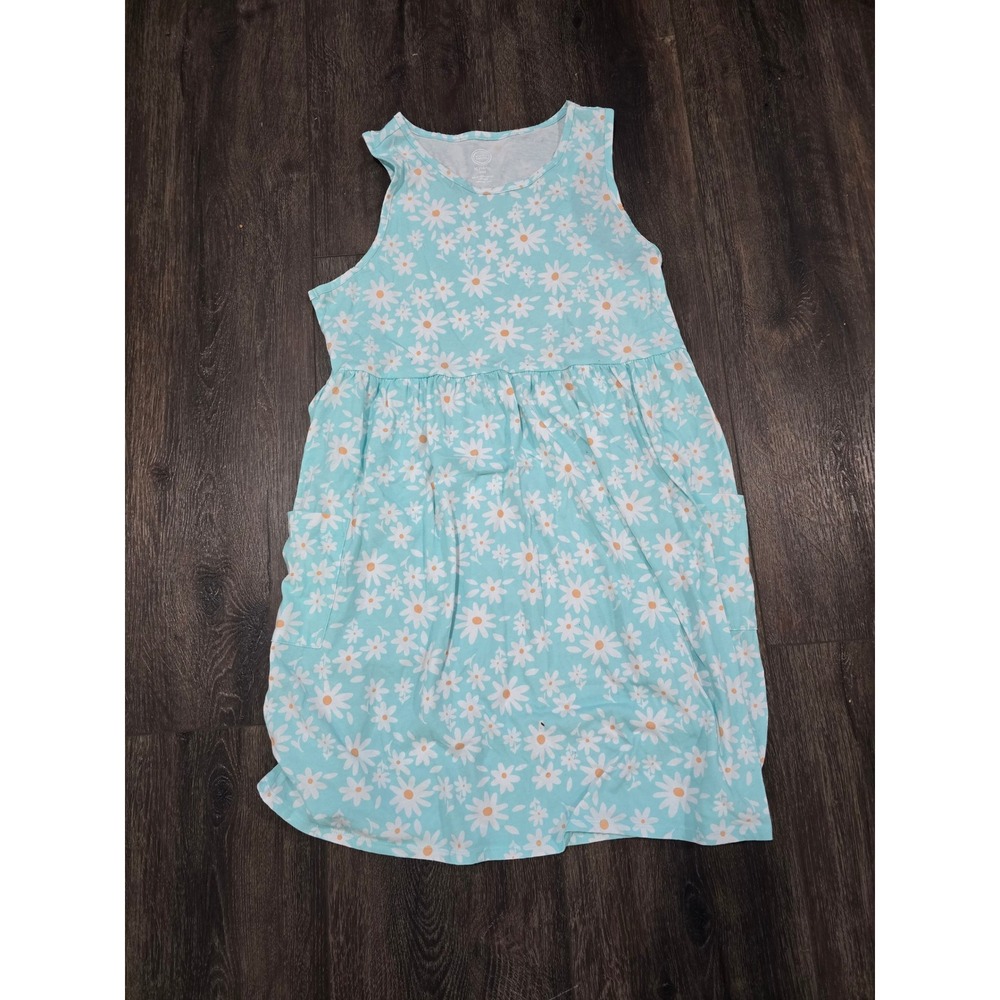 Wonder Nation Girls XL 14-16 Plus Blue Daisy Floral Sleeveless Pocket Dress